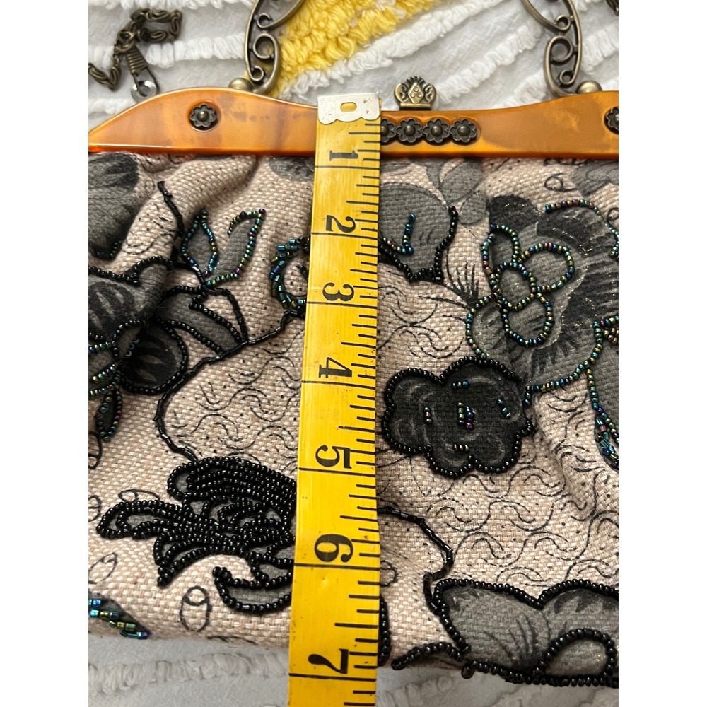 Vtg Leko London Handbag Beaded Embroidered Acrylic Panel Decor Elegant Chain - Picture 8 of 10